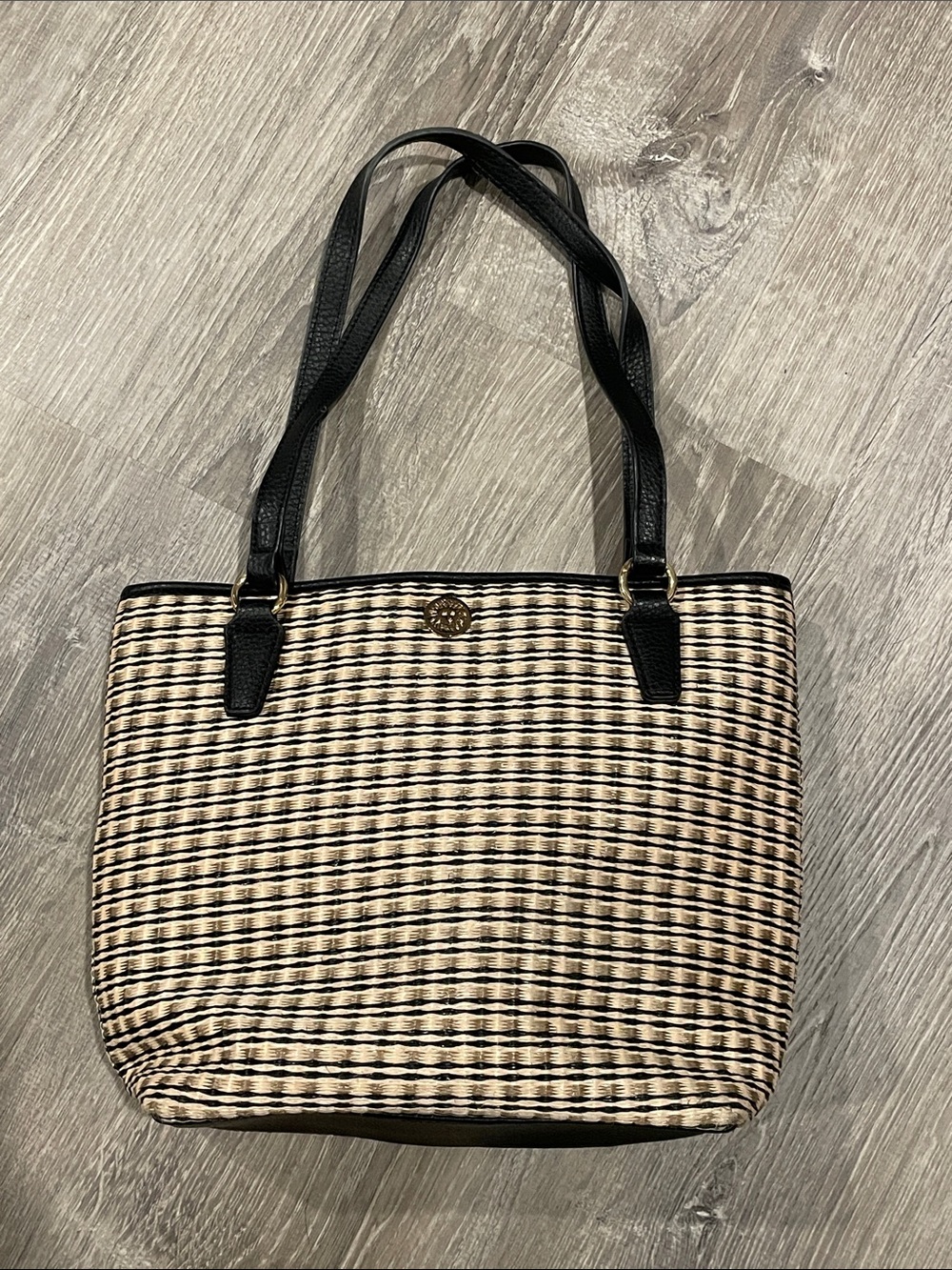 Anne Klein Black and Cream Woven Tote
